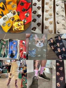 1 Pair Customized Face & Heart Pattern Comfortable Knit Couple Socks, Suitable For Anniversary/Gift - Grey - View 7