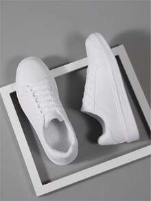 Zapatillas casuales con cordones, tallas 36-45, zapatos blancos de alta calidad, versátiles y de suela blanda para estudiantes, antideslizantes - Blanco - Ver 1