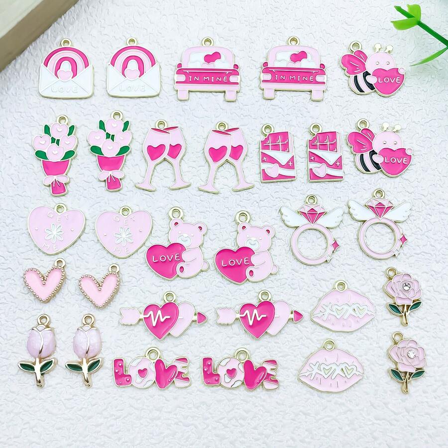 30个合金珐琅情人节粉红色红色系列吊坠，可用于制作DIY耳环、手链、项链等饰品，款式多样。 - 情人節 - 查看 1