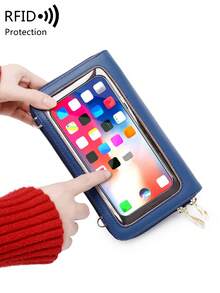 MIYIN Ví đựng điện thoại nữ tối giản chống trộm RFID có dây đeo cổ tay và dây đeo vai điều chỉnh được, ví điện thoại nắp gập màu trơn, ví da giả đa năng thời trang có khóa kéo và khe đựng thẻ, thích hợp làm quà tặng sinh nhật, ngày Valentine và các dịp khác, quà tặng cho nữ, phụ nữ công sở (màu xanh hoàng gia), túi đựng điện thoại chống trộm, ví nữ. - Xanh đậm - Xem 7