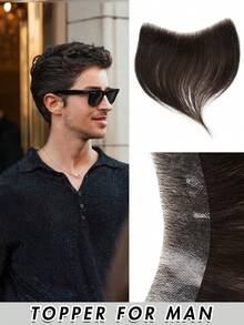 【逼真发际线，手工钩编】4x16英寸全手工钩编男士假发片 - 自然直发6英寸，超薄头皮设计，商务风格假发，适合所有人，耐用手工假发 - 彩色 - 查看 14