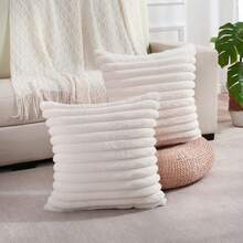 1pc/2pcs Plain Pillow Cover (Filling Not Included), Faux Fur Sofa Cushion Cover, Home Decor - White - View 12