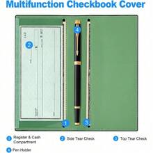 Premium Leather Checkbook Cover For Men And Women Checkbook Holder Wallet RFID Blocking - 綠色森林之花 - 查看 2