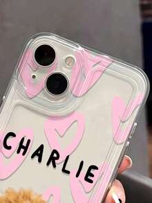 1pc Customized Phone Case With Heart Design, Transparent Anti-Fall Full Edge Compatible With IPhone 17 Air/16/15/14/13/12/11 Pro Max, Galaxy A17/A07/A15/A25/A35/A55/S23/24 Ultra Series, OPPO, Redmi And Other Models, Cat & Animal Print Transparent/Fashionable Hot Pink, Personalized Cute Simple Style, Japanese Kawaii Custom Design, Unique Personalized Gift For Mother's Day, Valentine's Day, Halloween, Christmas, Parents - Clear - View 6