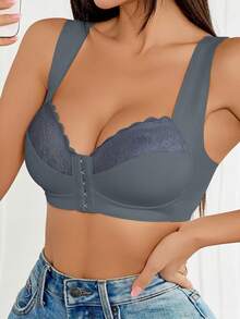 3pcs/Set Women's Wireless Lace Trim Front Closure Sexy Lingerie Set - Multicolor - View 7
