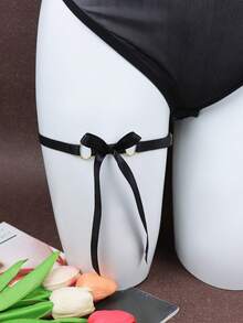 1pc Fashionable Heart Geometric Double-Layer Elegant White Elastic Sexy Garter Belt, Adjustable Bridal Thigh Chain - 1pcs - View 16