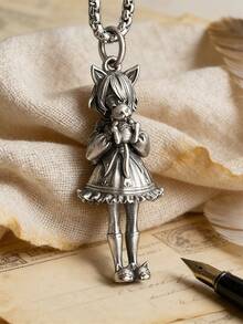 1件可爱动漫人物甜心女孩猫耳吊坠项链，抱着娃娃，独特魅力创意饰品，男女皆宜 - 時尚 - 查看 2