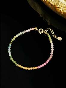 1条波西米亚风18K镀金天然绿柱石刻面珠手链，适合女性日常佩戴和叠戴 - 彩色碧璽 - 查看 3