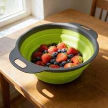 1pc Foldable Strainer Basket,  Convenient Home Tool For Kitchen And Dining Room Vegetable And Fruit Cleaning, Quick Drainage - Green - View 1