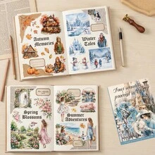 80 Sheets (4 Books) Seasonal Sticker Book Junk Journal Supplies - Spring Summer Autumn Winter Series PET Junk Journal Sticker For Scrapbooking Junk Journals Embelishment Stickers - Multicolor - View 4