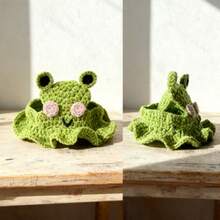 Cute Frog Pet Hat With Expressive Eyes And Furry Ears - Soft Green And Pink Crocheted Dog And Cat Headgear, Machine Washable All Season Clothing, Suitable For Small/Medium Dogs And Cats, Comfortable Active Eyes And Soft Cheeks, Suitable For Themed Parties And Everyday Wear, Glamorous Frog Design With Ribbed Ears And Expressive Eyes, Suitable For Small To Medium Pets, Glamorous And Practical Accessories, Dog Hat, Dog Hat - 青蛙 - 查看 2