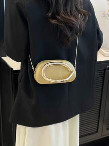 2026新款女士金属装饰独特设计单肩斜挎包 - 金色 - 查看 7
