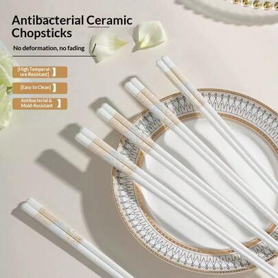 20双装豪华陶瓷筷子，易清洗，防霉，防滑，耐热，高端酒店及家居之选，中式风格