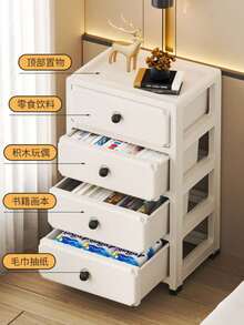 1pc Movable Cream-Colored Storage Cabinet, Home Storage Cabinet With Drawers For Living Room, Kitchen, Bedroom Nightstand - Multicolor - View 5