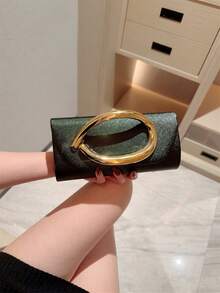 1件歐美時尚金屬裝飾迷你方盒手拿包，高端亮面金屬條女款手提包，優雅奢華晚宴包，適合正式禮服，PU皮革派對包/浪漫婚禮手拿包/舞會包/雞尾酒會包，適用於學校舞會，附金屬鍊條 - 黑色 - 查看 3