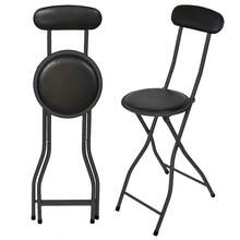 Black Folding Bar Stool Padded High Back Chair Stools For Breakfast Bars Kitchens Foldable Seat Non Slip Feet Durable Frame Lightweight Easy To Fold Ready To Use - 1 - View 2