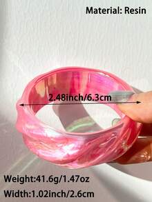 1件不对称圆形树脂手链，亮粉色不对称女士首饰，周年纪念礼物 - 彩色 - 查看 13