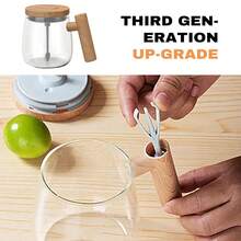 13.5 Oz(400ML) Self Stirring Coffee Mug With Lid And Handle Glass Self Stirring Coffee Mug,Quick Low-Speed Mixer,Suitable For Mixing Powdered Beverages/Milk Tea/Coffee/Honey/Milk, Creative Gifts, Office /Household/Travel/Kitchen Use - Natural Wood Color - View 3