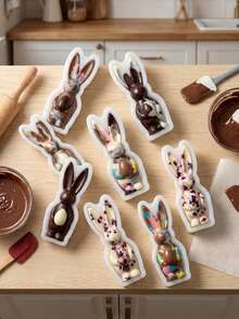 1/2pcs Egg-Holding Rabbit Chocolate Silicone Mold, Easter Cake Mold, DIY Pudding Silicone Mold, Aromatherapy Candle & Plaster Ornament Mold - White - View 7