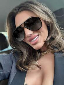 1pc Fashion Double-Bridge Large Frame Fashion Glasses, Versatile Retro Style Glasses For Women, Back To School - Black - View 2