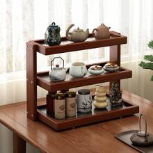 1pc Retro Multi-Layer Desktop Storage Rack, Desktop Organizer Shelf, Kitchen Spice Rack, Living Room Snack Rack, Tea Table Tea Set Rack - Walnut - View 9