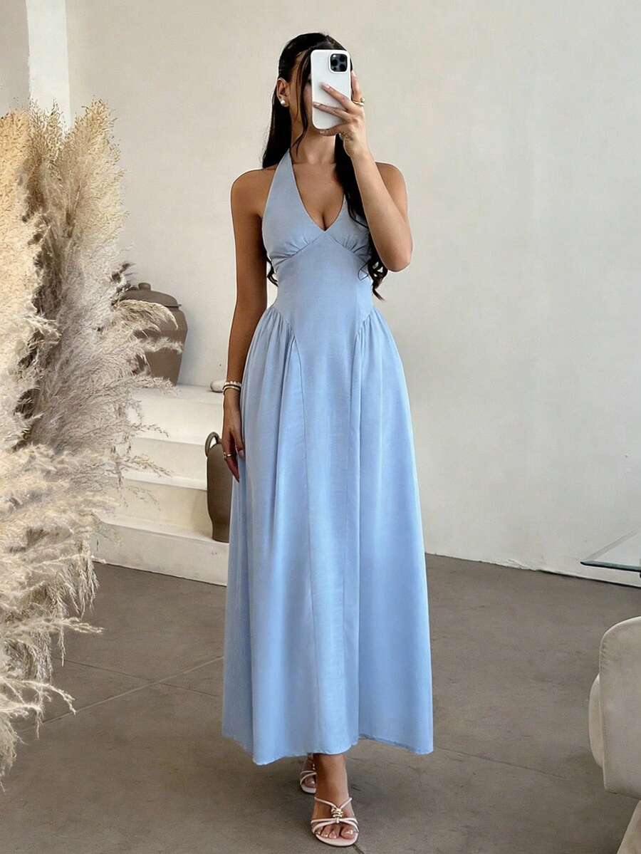 Đầm Unadoll gợi cảm dành cho nữ, cổ chữ V sâu, hở lưng, thắt eo, thích hợp cho kỳ nghỉ biển, mặc hàng ngày, ngày Valentine, tiệc sinh nhật và các dịp khác. - Màu xanh lam - Xem 1