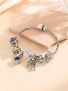 1pc Charm Rhinestone Inlaid Hollow Out Love & Bead Decor Bracelet, Suitable For Women's Daily Wear Valentines - Multicolor - View 7