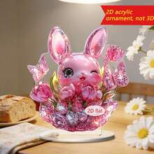 3 adornos de conejo de Pascua, acrílicos planos 2D, para escritorio, manualidades - rosa - Ver 4
