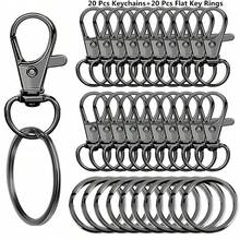 10/20/40/60/80/100个带钥匙圈的钥匙链，带环钥匙扣，适用于挂绳饰品DIY工艺品（5/10/20/30/40/50个金属龙虾扣 + 5/10/20/30/40/50个开口钥匙圈）（32毫米） - 鑰匙圈平圈 - 查看 15