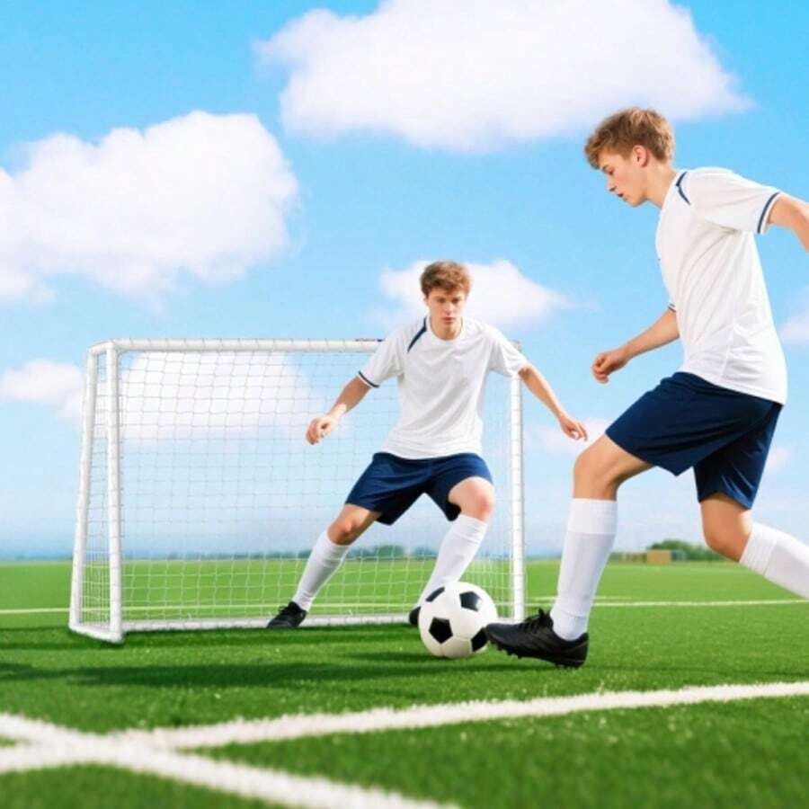 Football Goal, Sturdy Net, Plastic Frame, Stakes, 180 Cm (L) X 92 Cm (W) X 124 Cm (H), White - White - View 1