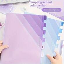 6 Pockets Transparent L-Shaped Gradient Green-Blue-Purple Design A4 File Folder, Student & Office Supplies, Exam Paper Storage, Durable Plastic Document Organizer With Label Space - Multicolor - View 6