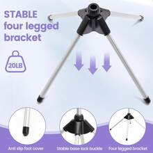 可调节高度 29-59 英寸吹风机支架，带三脚架和通用夹，可 360 度旋转，适用于浴室、梳妆台和化妆间 - 黑色 - 查看 6