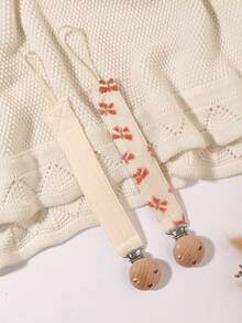 2件装婴儿奶嘴链，时尚印花奶嘴夹和木质三孔奶嘴夹，适合男宝宝和女宝宝，日常礼物