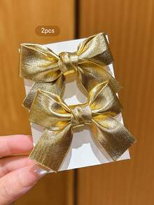 2pcs Gold Bowknot Hair Clips, Suitable For Everyday Wear - Gold - View 8