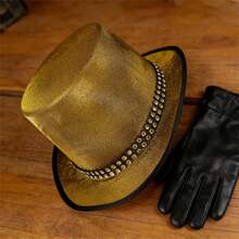 Stage Costume Top Hat For For Men And Women  Style Shiny Rhinestone Tuxedo Magician Cap - 黃色 - 查看 3