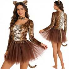 4pcs Leopard Print Costume Set, Animal Costume Accessories Combo, Carnival Costume Props, Photo Props - Multicolor - View 2