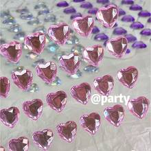 2pcs Pink & White Heart Diamond Stickers, Laser 3D Crystal Decals For Phones - Multicolor - View 5