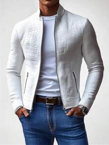 Fashionally Tailored Coat For Men, Stylish Business Casual Jacket With Crocodile Skin Texture, Minimalist Pure Color Design - 白色 - 查看 1