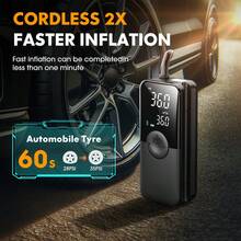 Carsun Portable Air Pump, Car Air Pump, 150 PSI, 60 Seconds Fast Inflation, Auto Shut-Off, Dual Digital Display, Multi-Function Bicycle Air Pump, IF Design Award Winner, Rear Embedded Storage Box With 3 Nozzle Adapters, Side Hose Storage, - Wireless (IF Design Award) - View 4