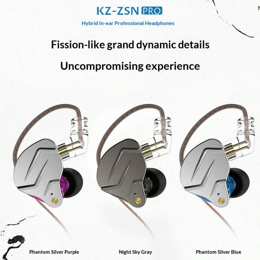 KZ ZSN Pro 有线入耳式监听耳机 - 双动圈 HiFi 立体声，降噪耳塞，可拆卸线缆，USB 供电，橡胶舒适贴合，动漫/电影/电视/游戏理想之选