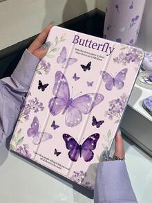A Delicate & Cute Cartoon Butterfly Flower & Mother Pattern Double-Sided Acrylic Transparent Crystal Back Cover, Shock-Proof, Suitable For IPad 7th, 8th, 10th Gen (10.2"), Built-In Pencil Slot, Sleep/Wake Function, Ideal Christmas & New Year Gift - Multicolor - View 3