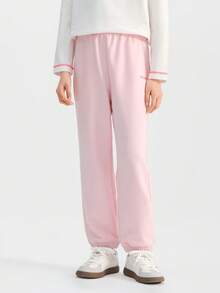 Balabala 男女通用针织裤，腰部可调节，面料柔软舒适，日常休闲下装 - 白紅色 - 查看 1