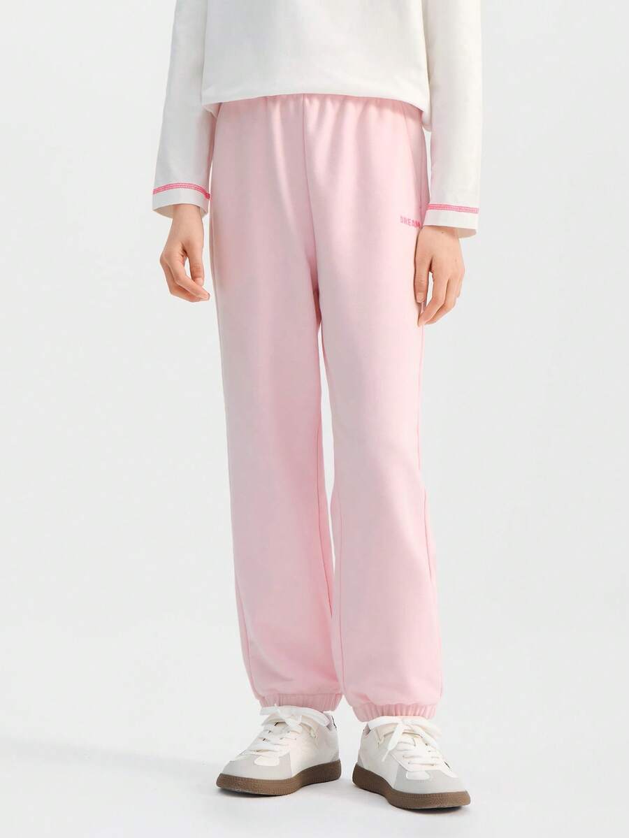 Balabala 男女通用针织裤，腰部可调节，面料柔软舒适，日常休闲下装 - 白紅色 - 查看 1