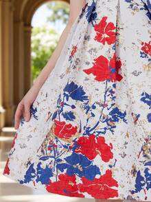 DEVCHATA Vestido de fiesta de longitud hasta la rodilla con cuello redondo y sin mangas, con estampado floral aleatorio y falda de jacquard oversize elegante - Multicolor - Ver 7