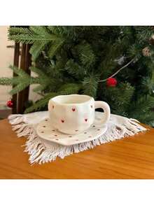 1 set de tasses à café à motif cœur, tasses en céramique, convenant au café, au thé, au cappuccino, au latte et au lait. Caractéristiques d'une grande conception de poignée, micro-ondes et lave-vaisselle. Set de tasses à café et sous-tasses en céramique artisanale, une paire de tasses et sous-tasses en céramique en forme de cœur. Idéal pour la Saint-Valentin, la Fête des Mères ou les cadeaux de rentrée scolaire. - Multicolore - Voir 2