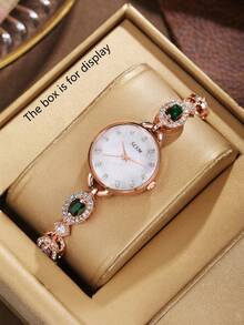 镶嵌祖母绿的优雅圆形表盘腕表：闪耀的宝石点缀，散发青春活力，为年轻人的腕间增添时尚亮点，尽显优雅气质。