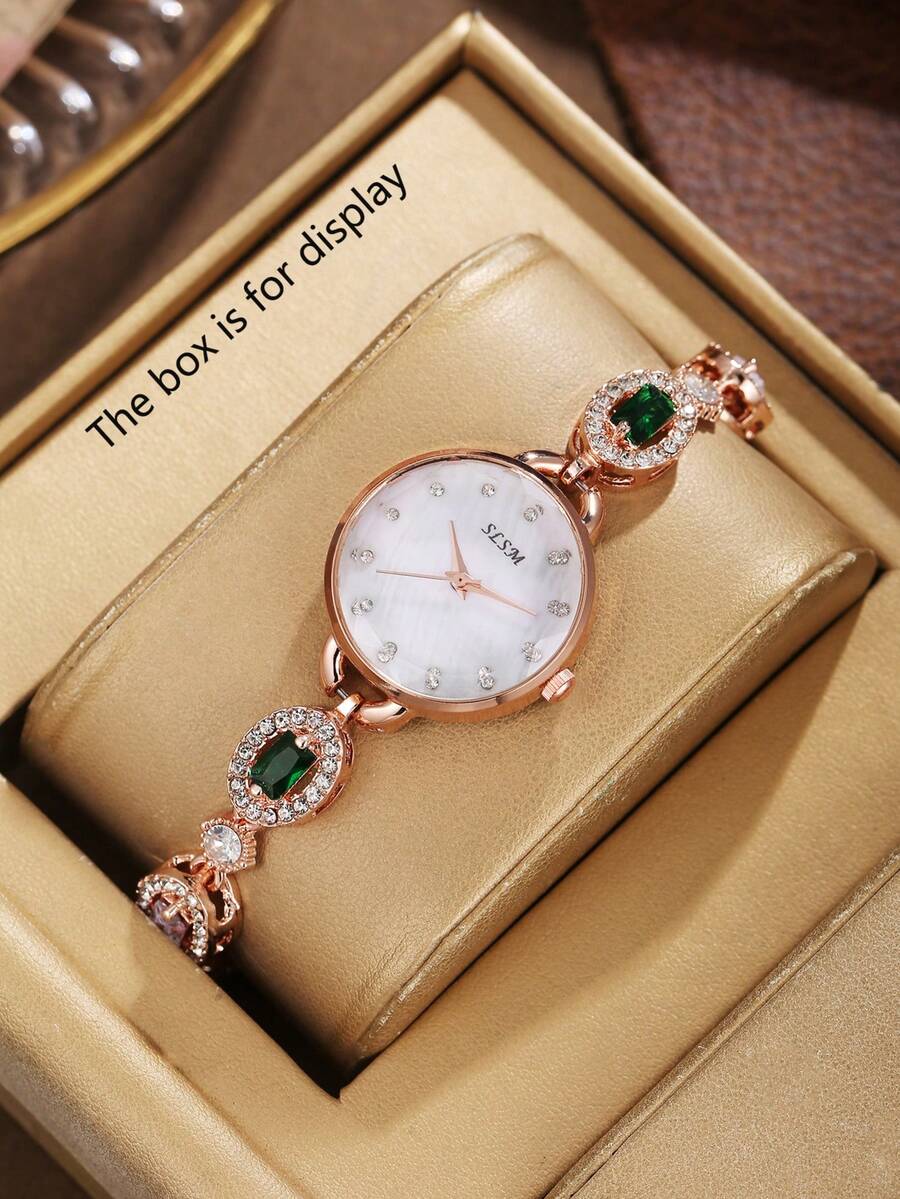 镶嵌祖母绿的优雅圆形表盘腕表：闪耀的宝石点缀，散发青春活力，为年轻人的腕间增添时尚亮点，尽显优雅气质。