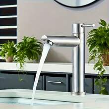 1pc Brushed Nickel Bathroom Sink Faucet, Modern Single Hole Stainless Steel Commercial Bathroom Sink Faucet (Without Drain) - Multicolor - View 3