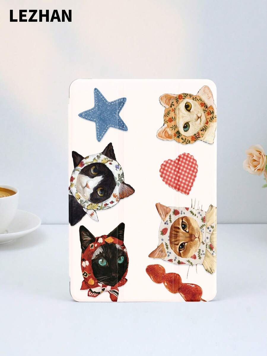 1个猫咪图案平板保护套，带三折支架，兼容10.2英寸平板电脑，兼容iPad Pro 11英寸（2021/2020/第十代），兼容iPad（A16）11英寸（第十一代，2025），Galaxy Tab A8 10.5英寸（2022），Matepad 10.4/Tab，带笔槽，防震，圣诞节/情人节/新年礼物（2026年） - 彩色 - 查看 1