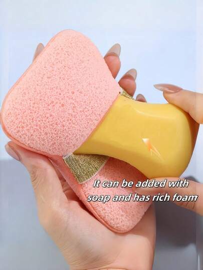 1Pc Pink-Blue Elastic Soap Holder With Loofah Shower Sponge - Non-Slip Exfoliating Soap Pouch, Adjustable Lanyard For Bathtub Shower Wet Area Storage